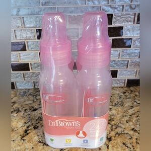 NWT (4) Dr. Brown's Pink Baby Bottles Set (2) 8oz And (2) 4oz Bottles